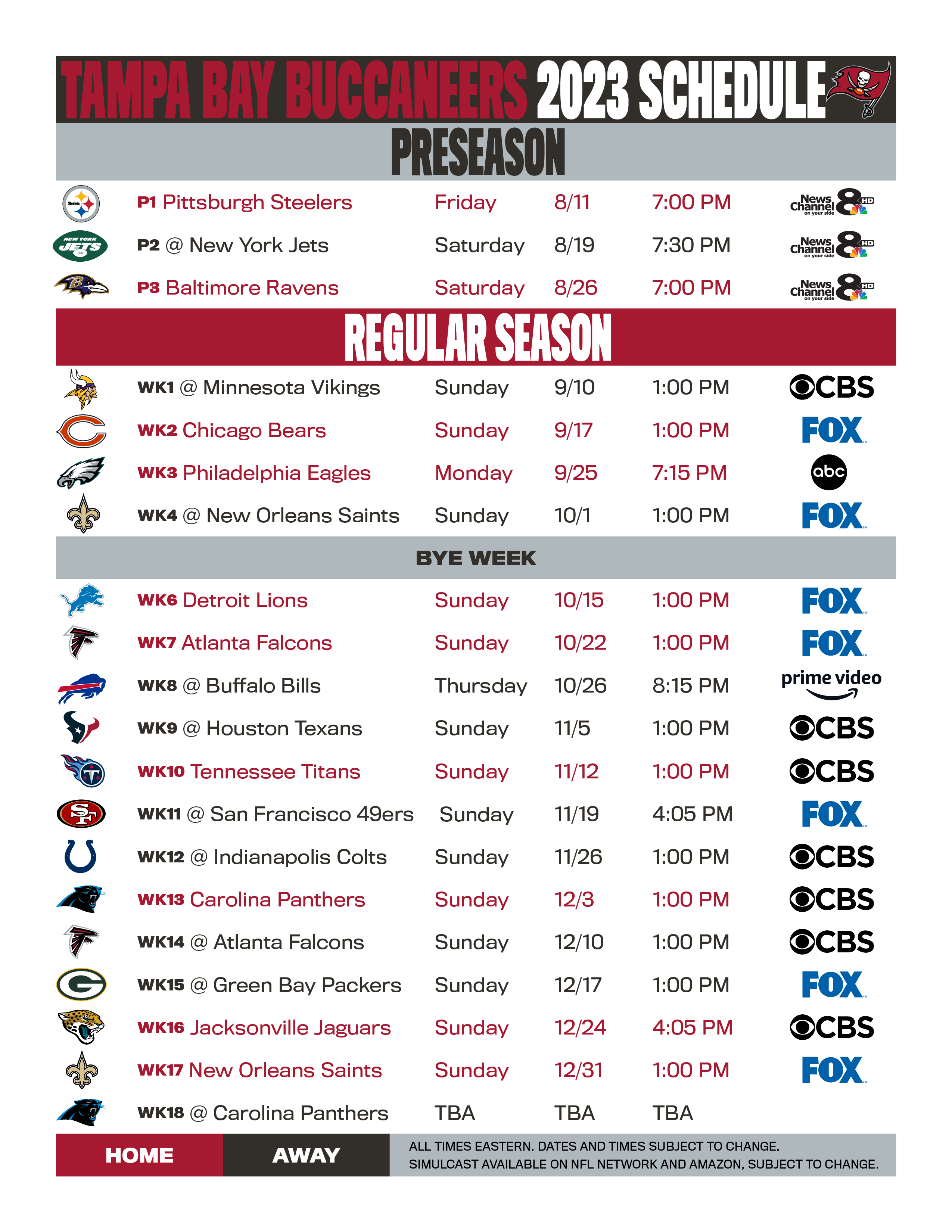 Buffalo Bills Printable Schedule