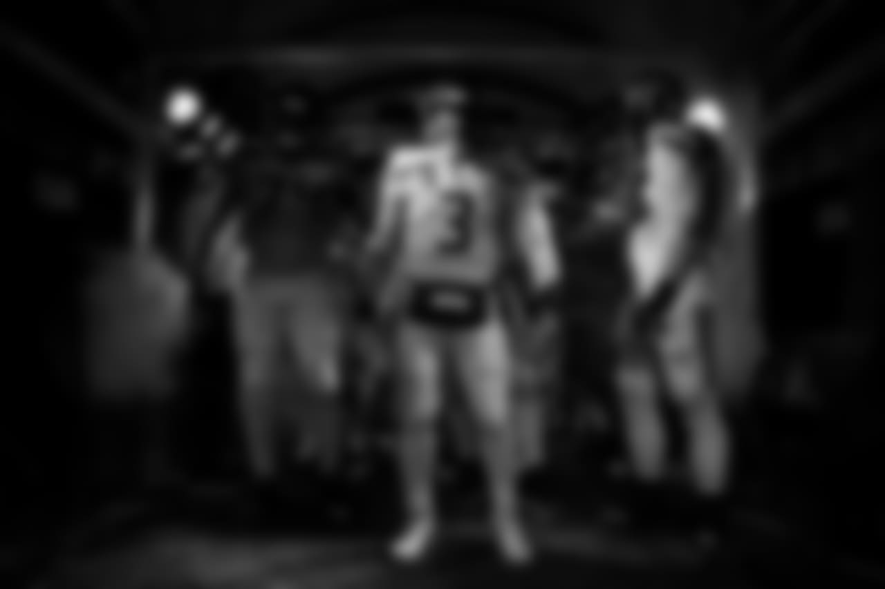 Seahawks quarterback Russell Wilson prepares to lead the team out of the tunnel.