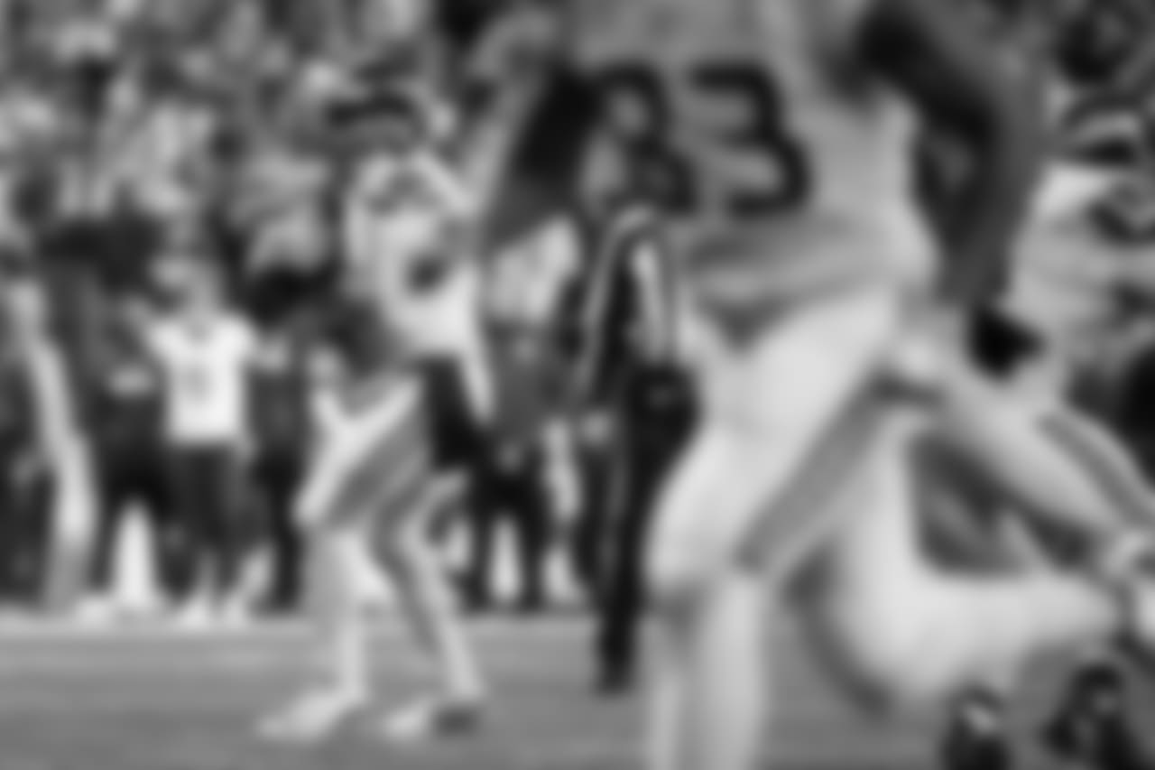 Seahawks quarterback Russell Wilson surveys the field.