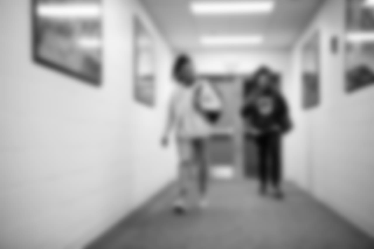 Shaquill and Shaquem Griffin walk into the Seahawks locker room before facing the Minnesota Vikings on Monday Night Football.