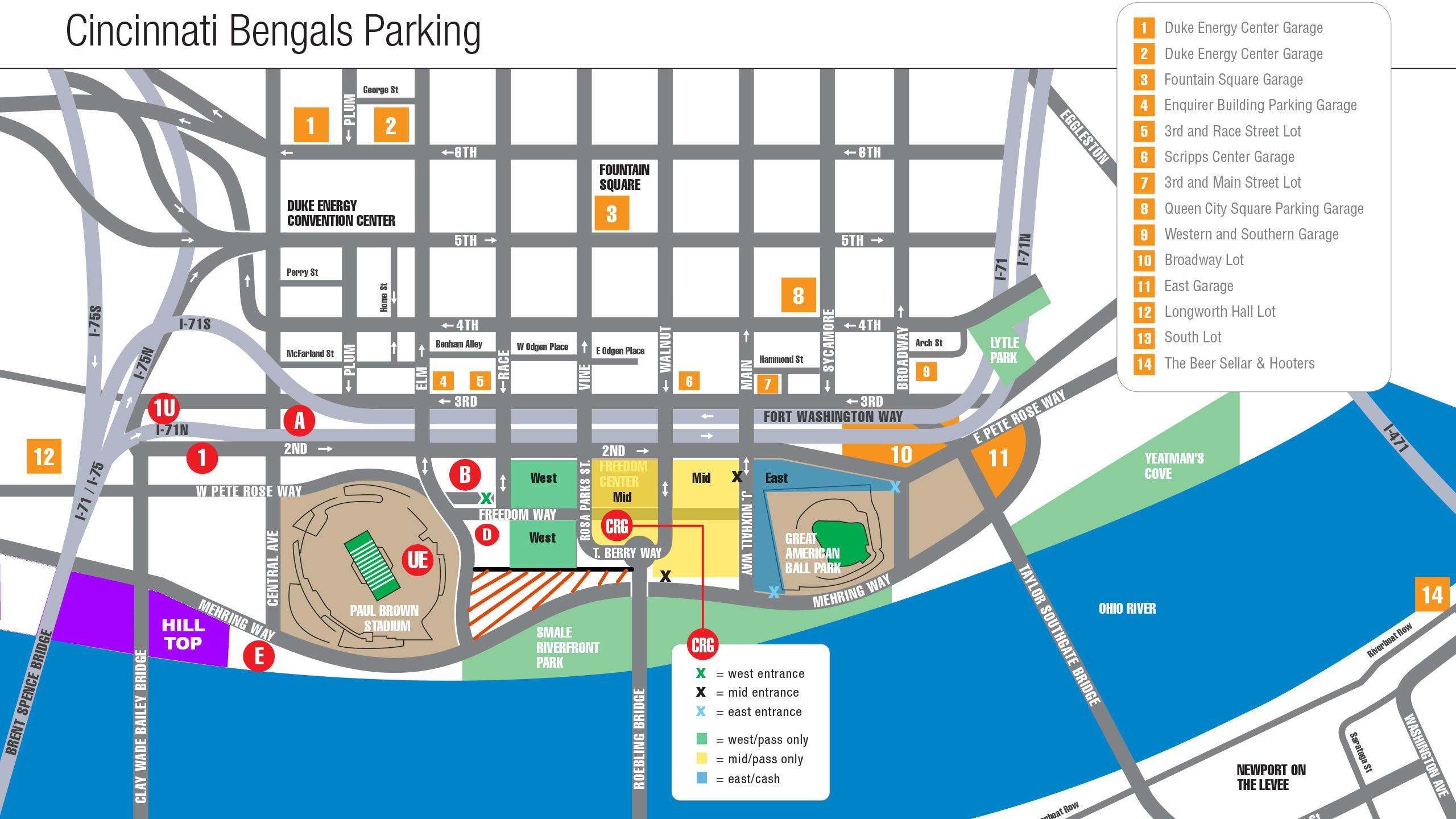 Paul Brown Stadium Parking Map Cincinnati Bengals Stadium | Paul Brown Stadium   Bengals.com