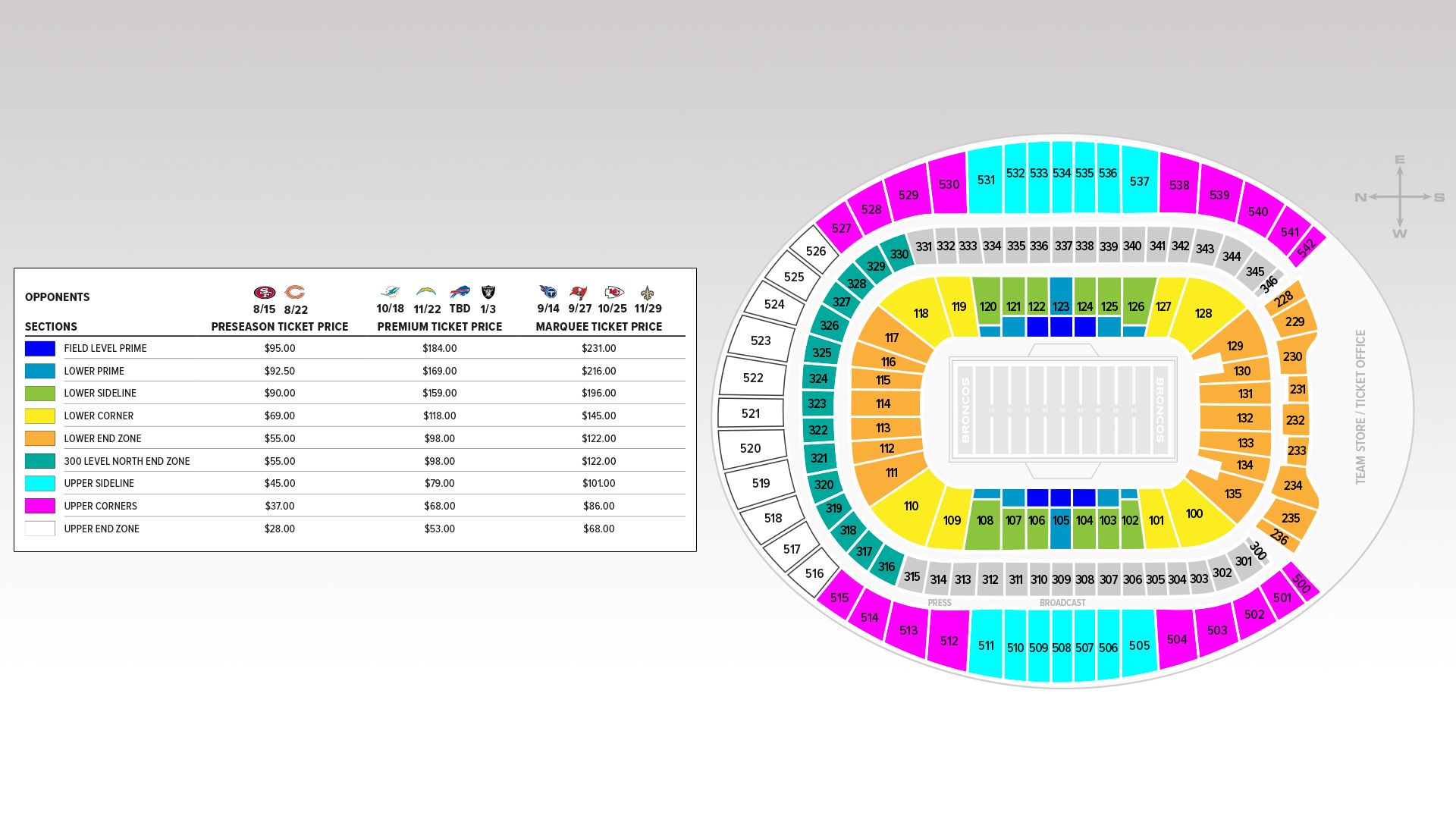 broncos tickets face value