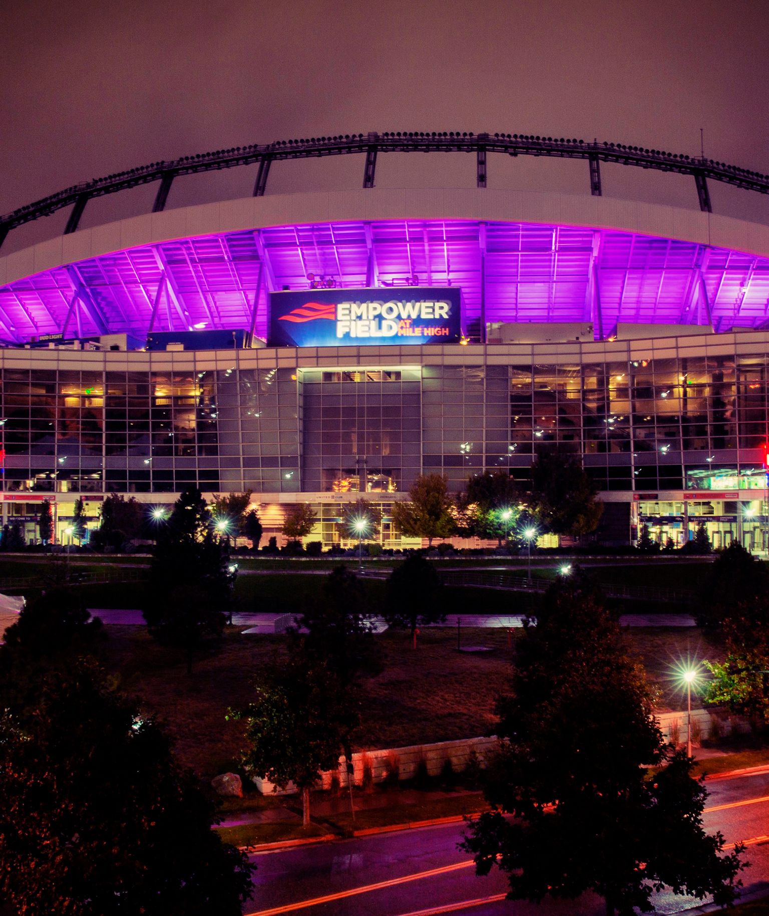 denver broncos stadium at night