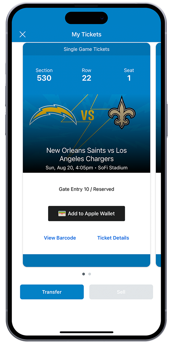 Los Angeles Chargers Mobile Ticketing