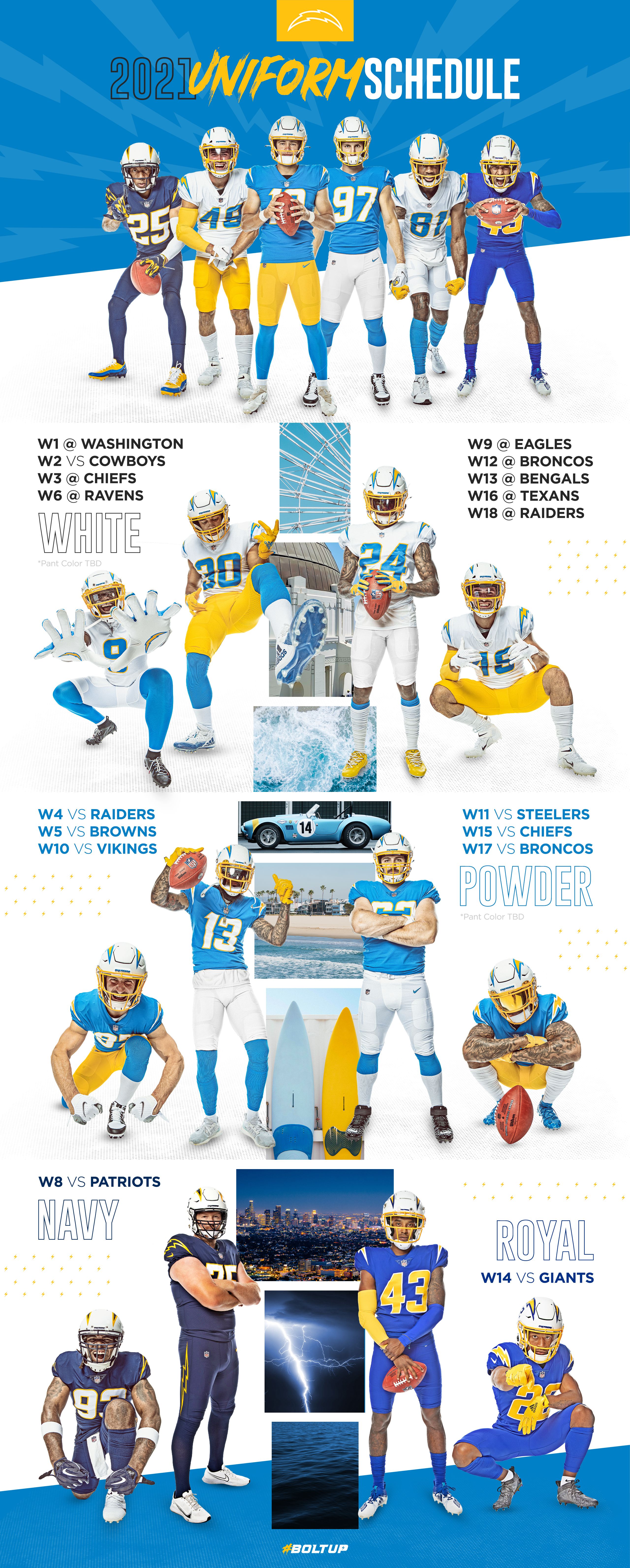 Uniform Schedule is out! : r/Chargers