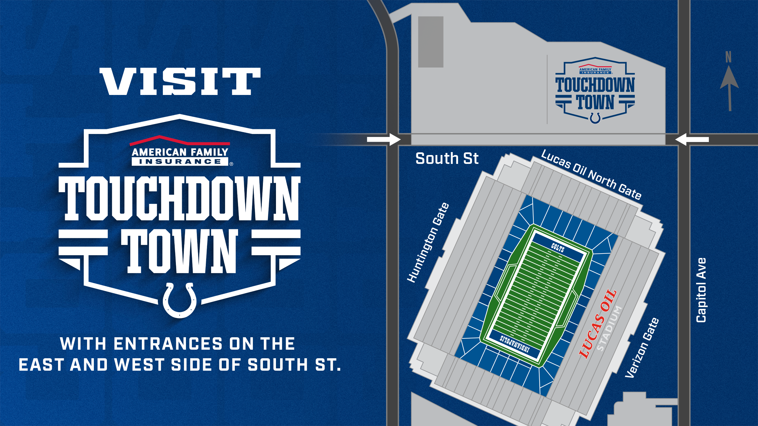 Visit Touchdown Town with entrances on the east and west side of South Street