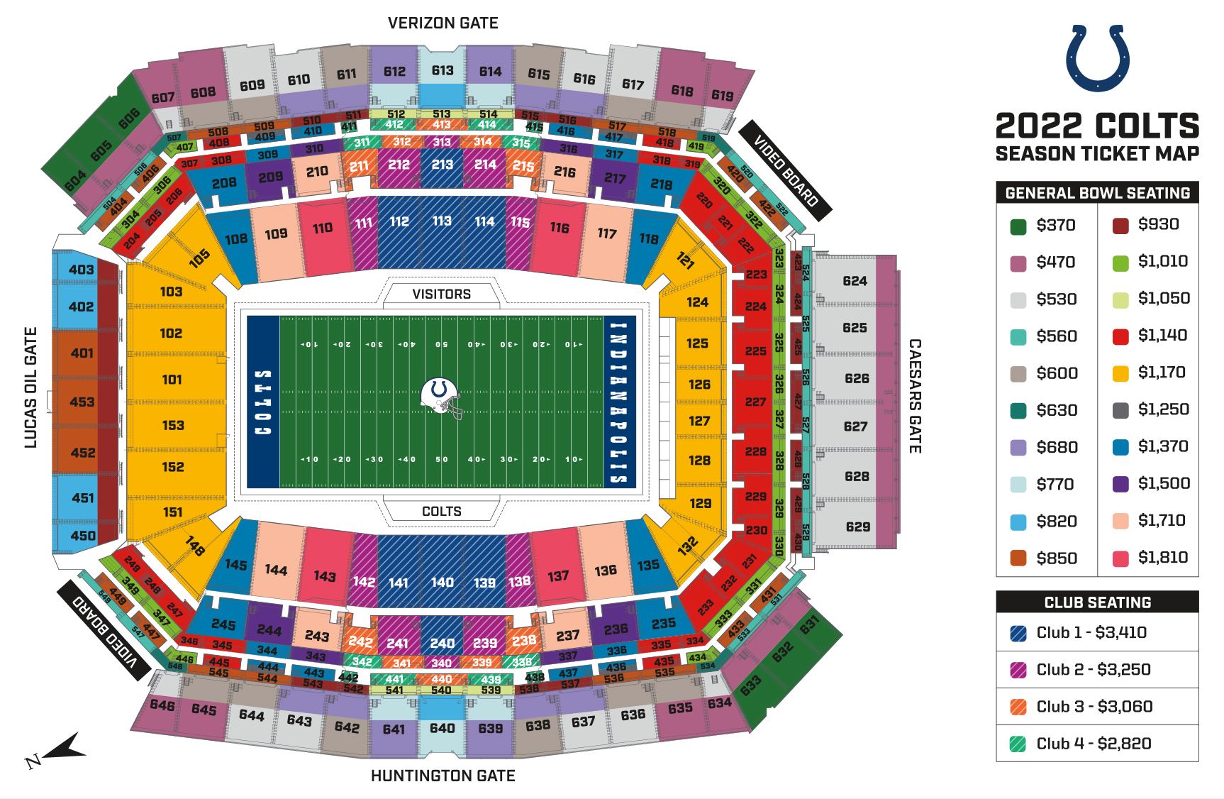 Colts 2020 Season Ticket Price Map