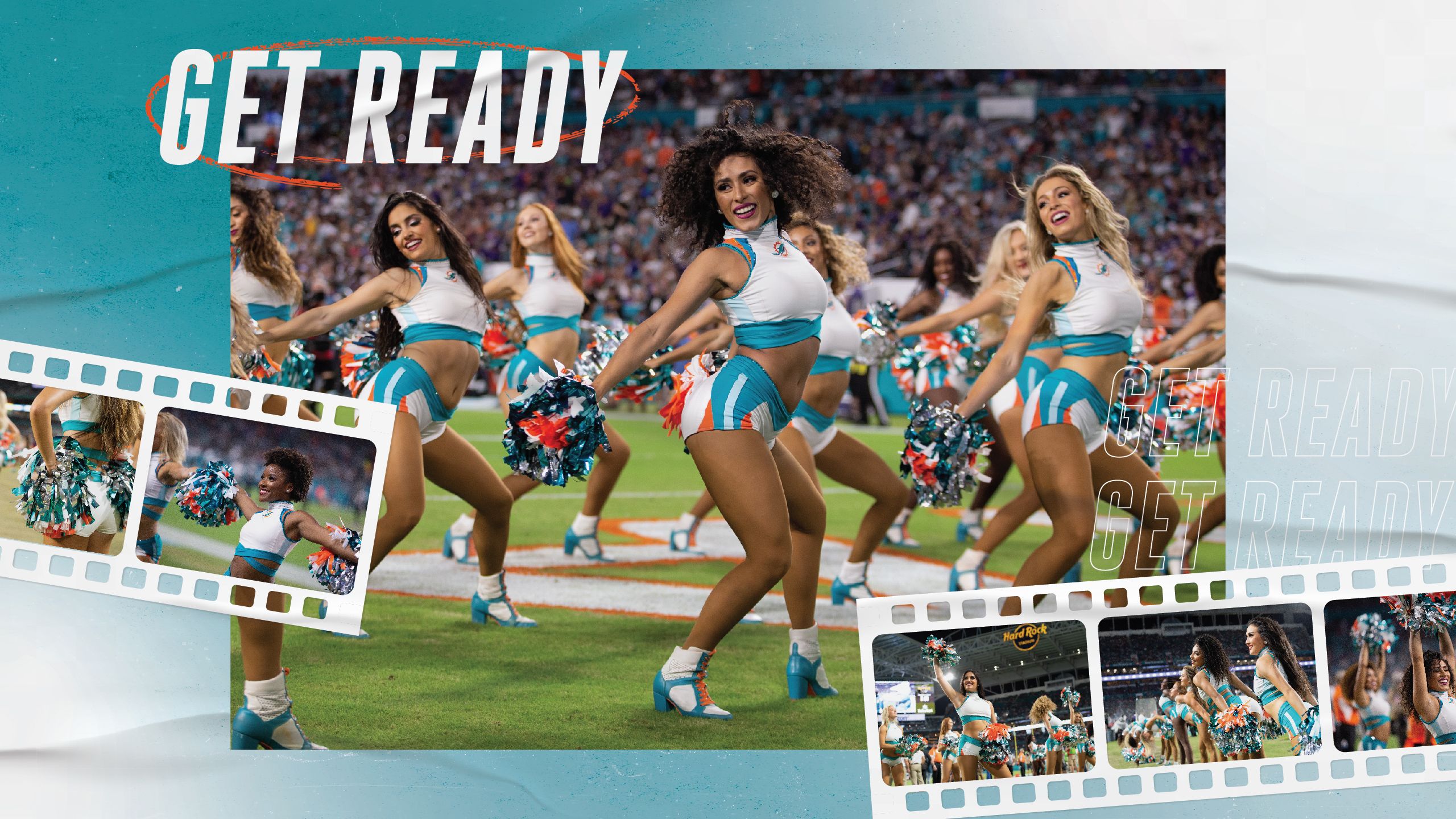 Graphic advertising 2022 Ƶ Cheer Auditions, includes images of Ƶ Cheerleaders on gamedays and text "GET READY"