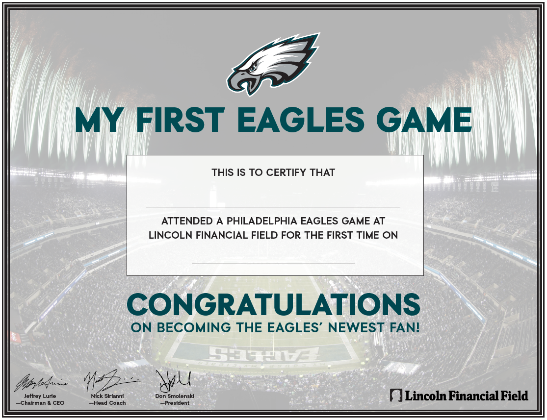 Philadelphia Eagles First Game Certificate