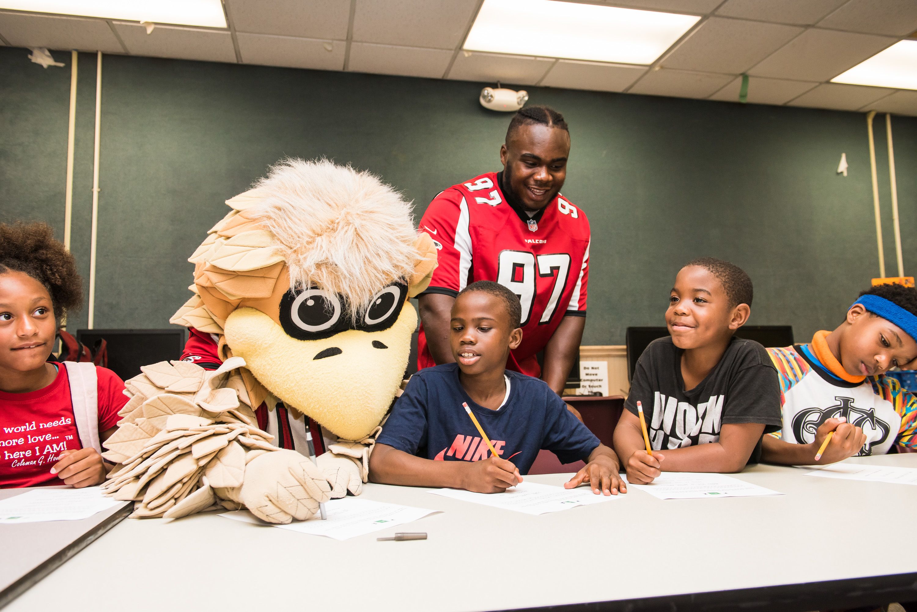 Grady Jarrett and Freddie the Falcon STEM activity