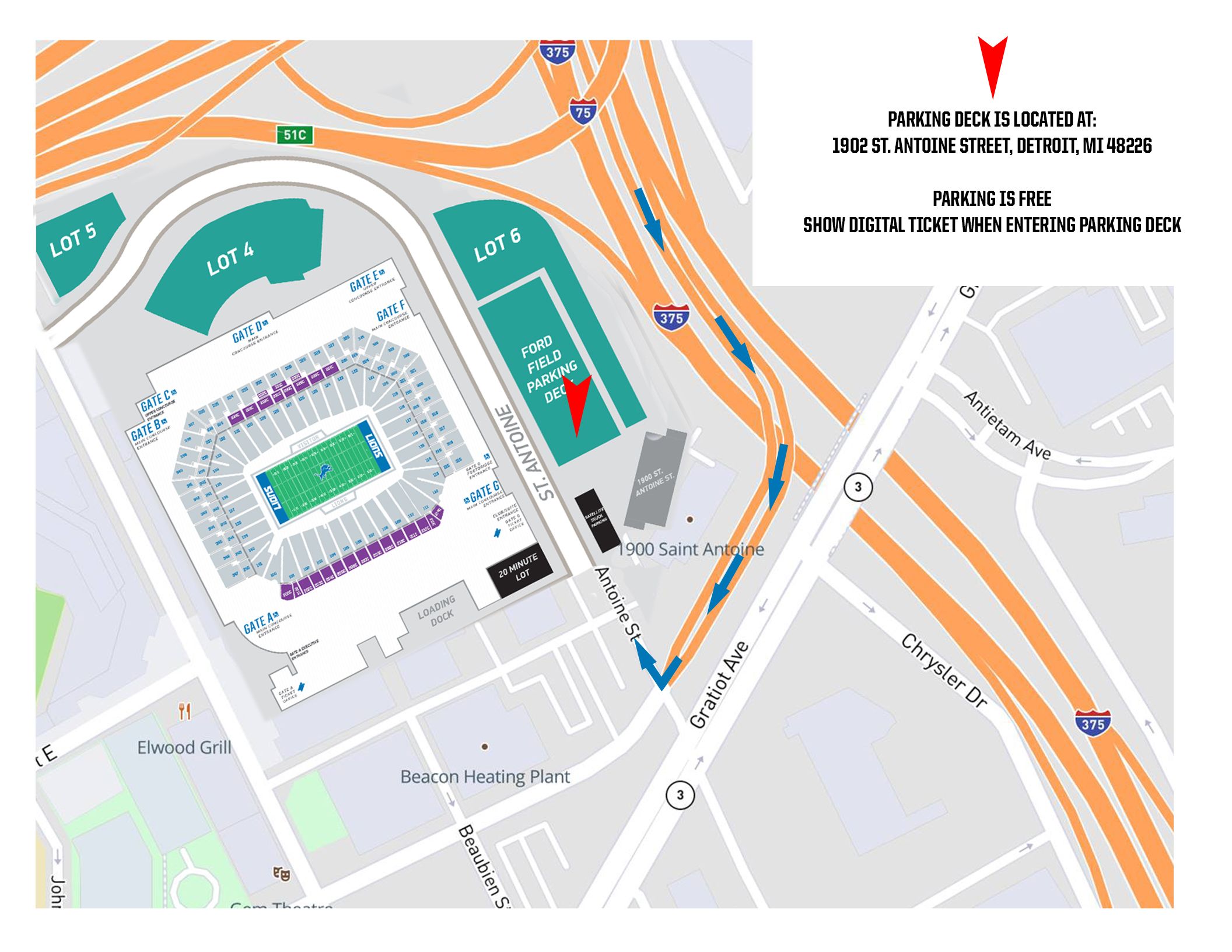 Parking maps for Detroit Tigers, Detroit Lions Monday games