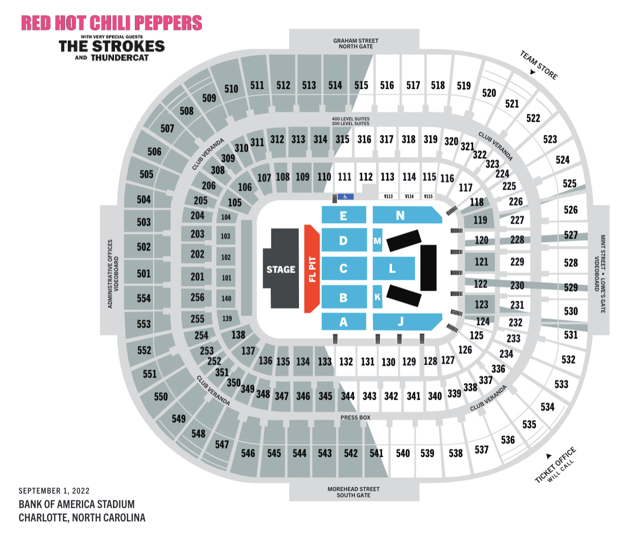 Bank of America Stadium, section 513, home of Carolina Panthers, Charlotte  FC, page 1