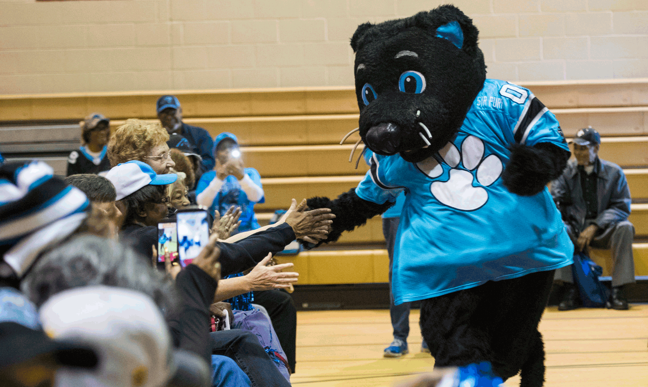 Carolina Panthers' Sir Purr surprises Walkertown Elementary students