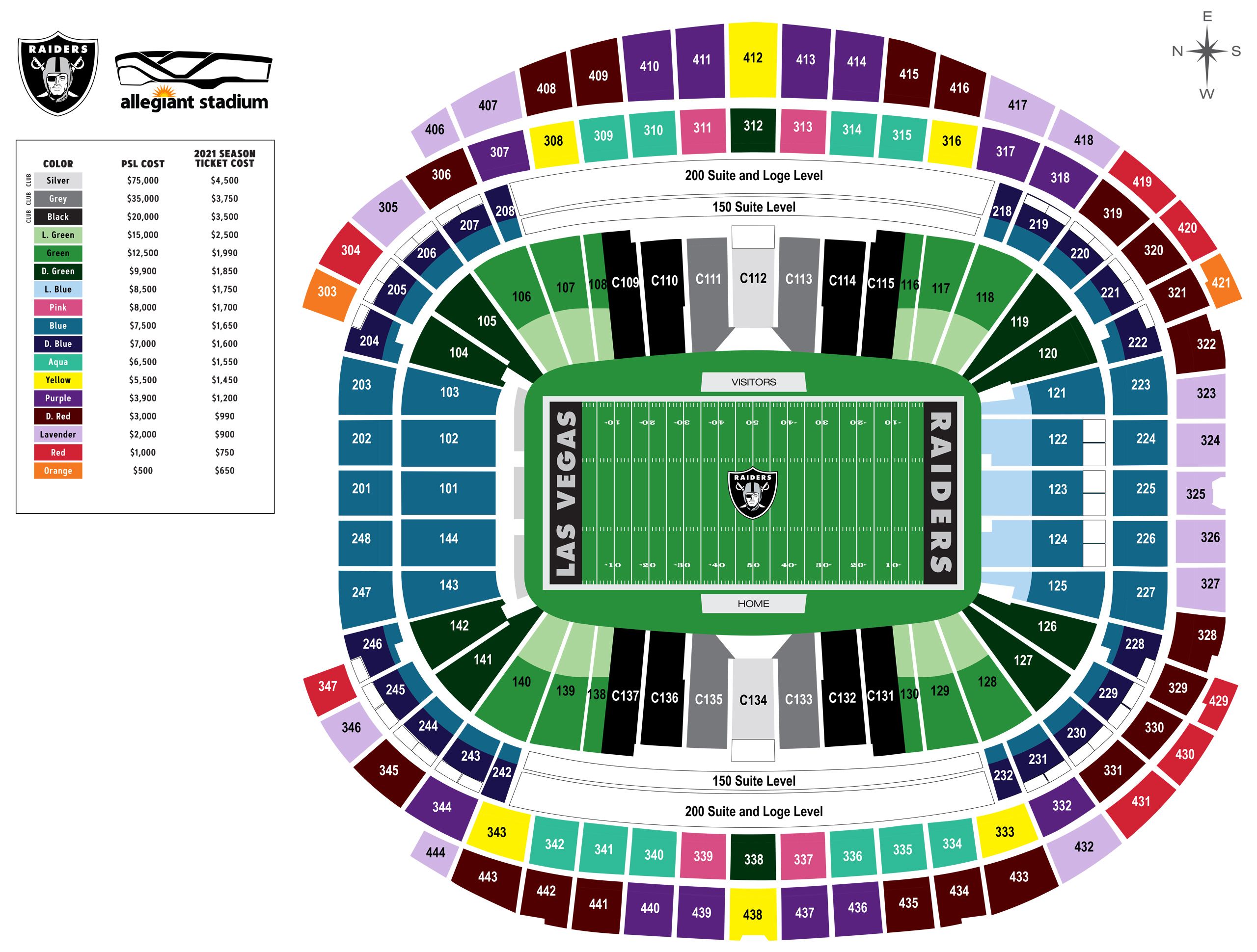 Seating And Pricing Map For Allegiant Stadium Las Vegas Raiders Raiders Com