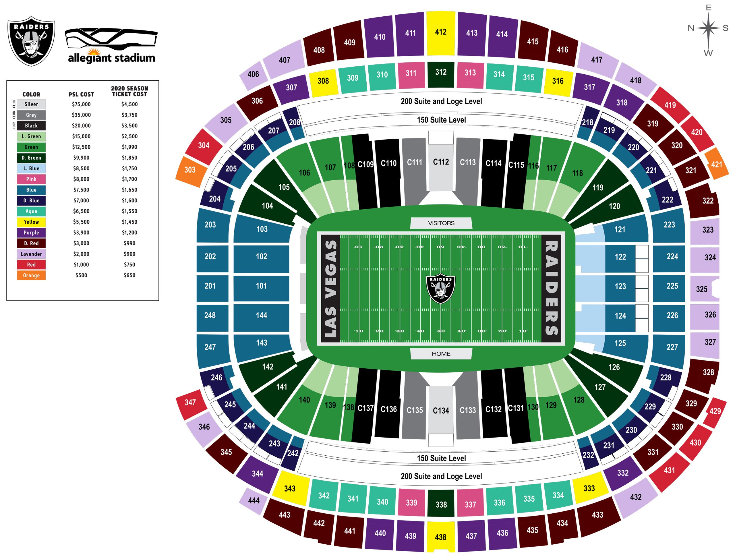 Seating and Pricing Map for Allegiant Stadium | Las Vegas Raiders ...