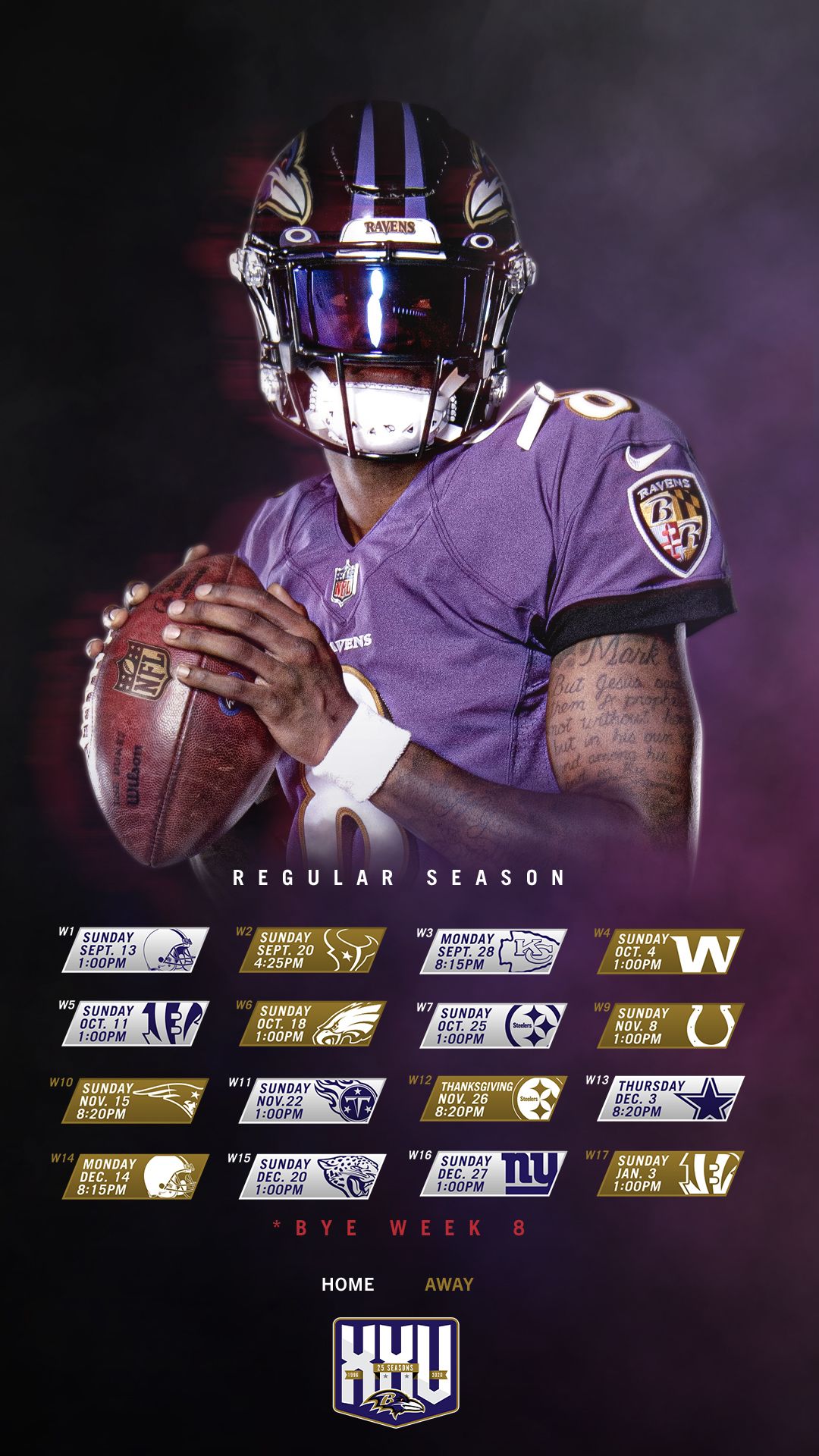 2021-2022 Baltimore Ravens Lock Screen Schedule for iPhone 6-7-8 Plus