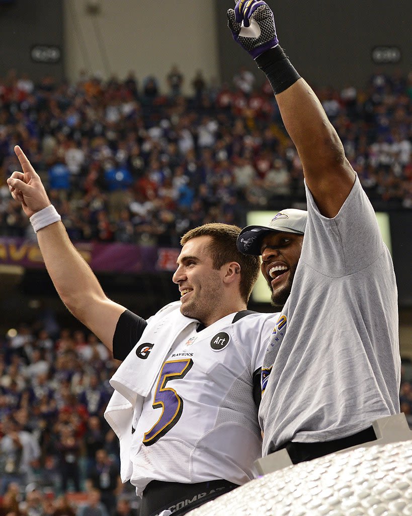 Ray Lewis representing the foundational Baltimore Ravens defensive era