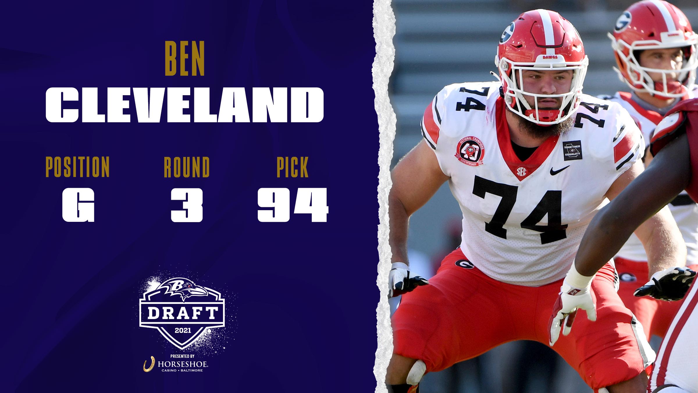 Baltimore Ravens 2021 NFL Draft presented by Horseshoe Casino

Ben Cleveland, Guard, Round 3, Pick 94