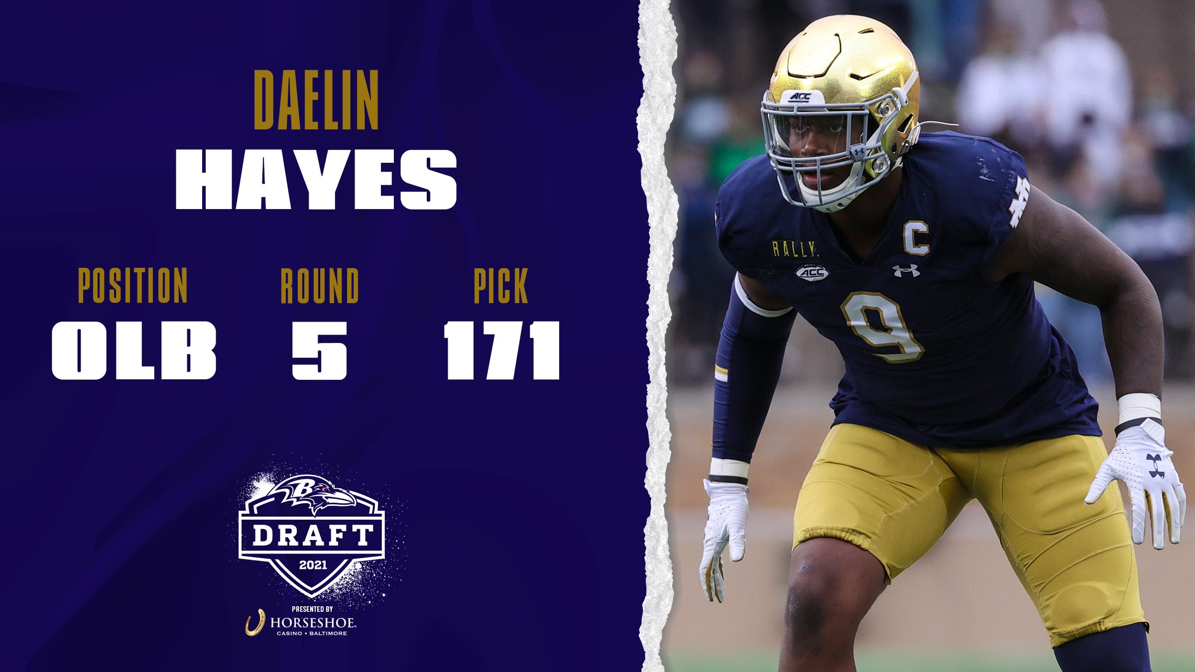Baltimore Ravens 2021 NFL Draft presented by Horseshoe Casino

Daelin Hayes, Outside Linebacker, Round 5, Pick 171