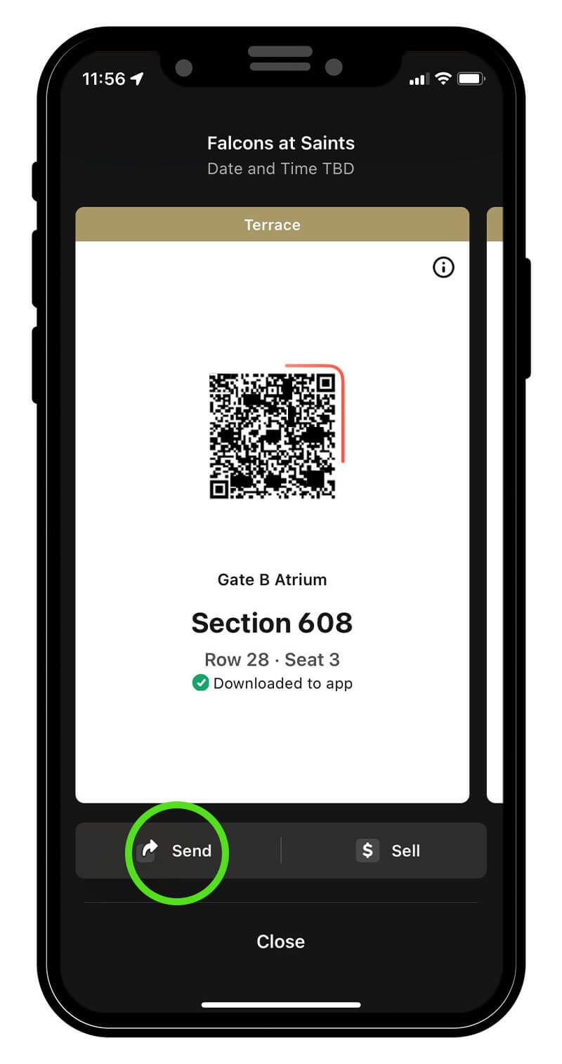 Select the Saints game you wish to transfer and select "Send" below.