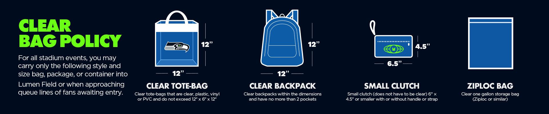 Seattle Sounders FC on X: Before you head to the stadium, don't forget  about our clear bag policy at @CenturyLink_Fld! MORE -->    / X