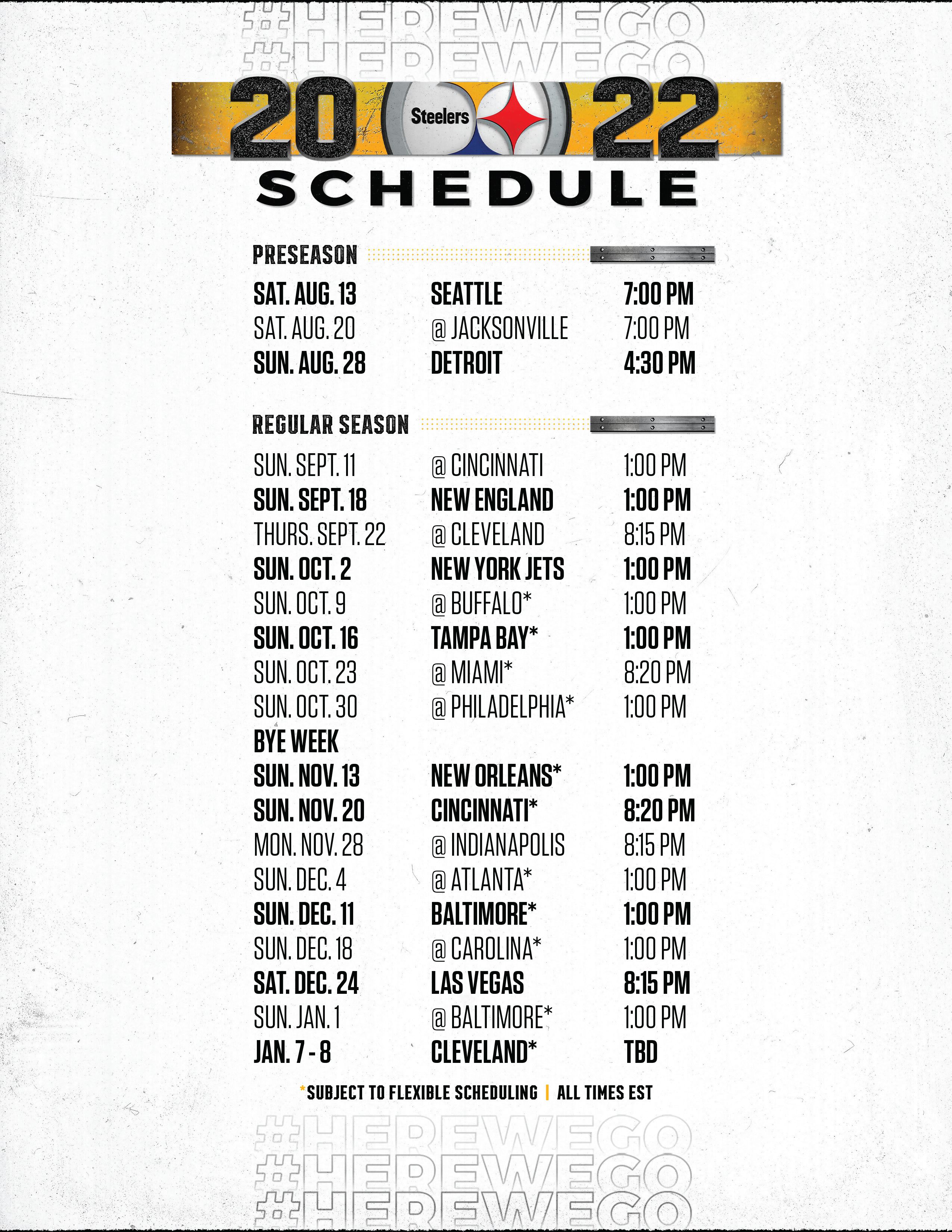 Nfl Schedule 2022 23 Pittsburgh Steelers