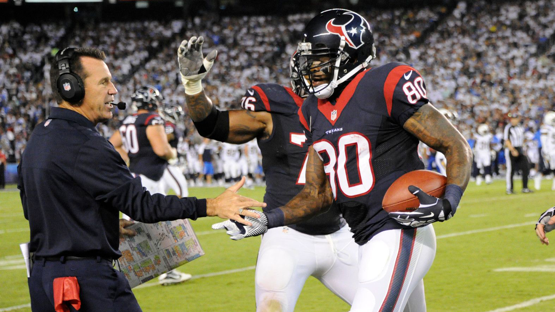 Houston Texans wide receiver Andre Johnson wears Play 60