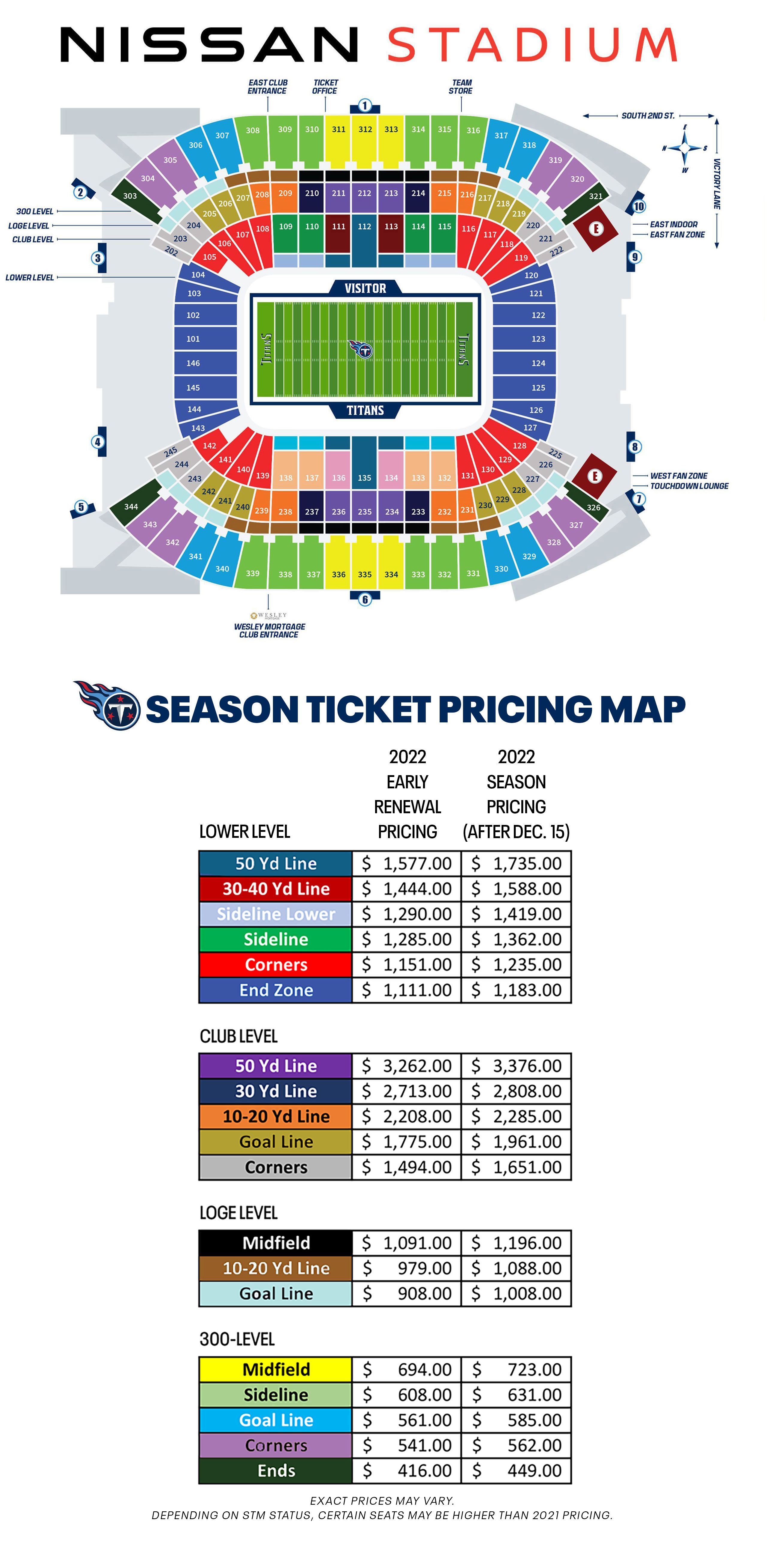 Nissan Stadium Seating Map Season Ticket Members | Tennessee Titans - Tennesseetitans.com
