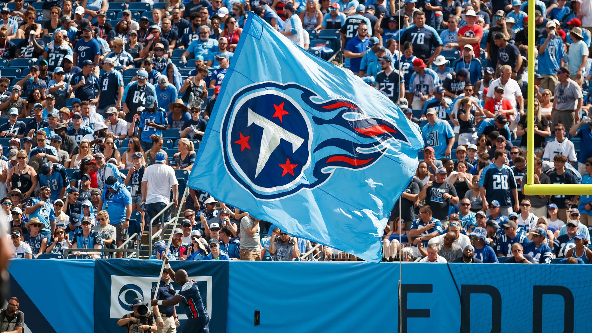 Tennessee Titans flag, NFL, blue metal background, american