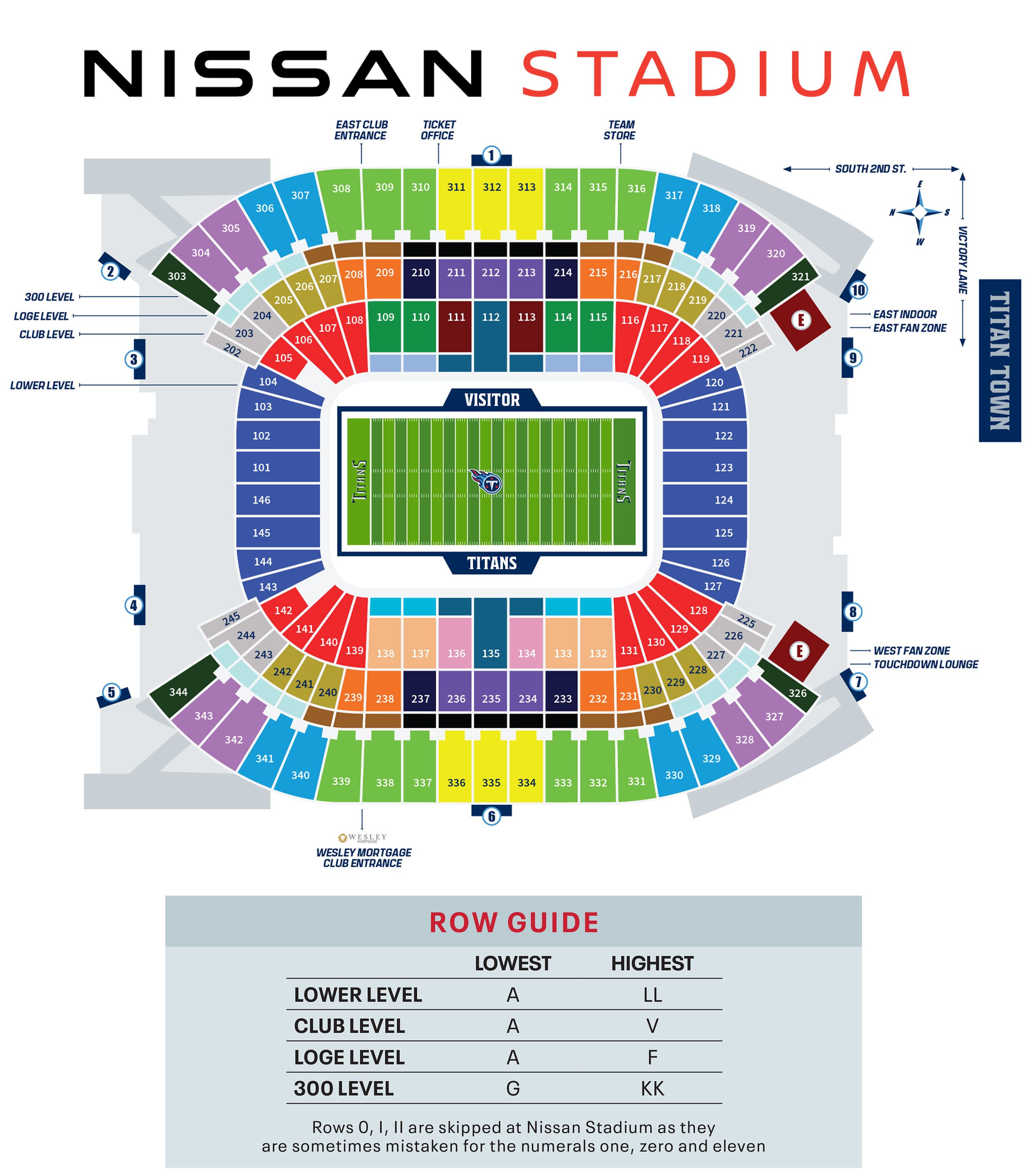 Nissan Stadium Seating Guide Tennessee Titans Tennesseetitans Com