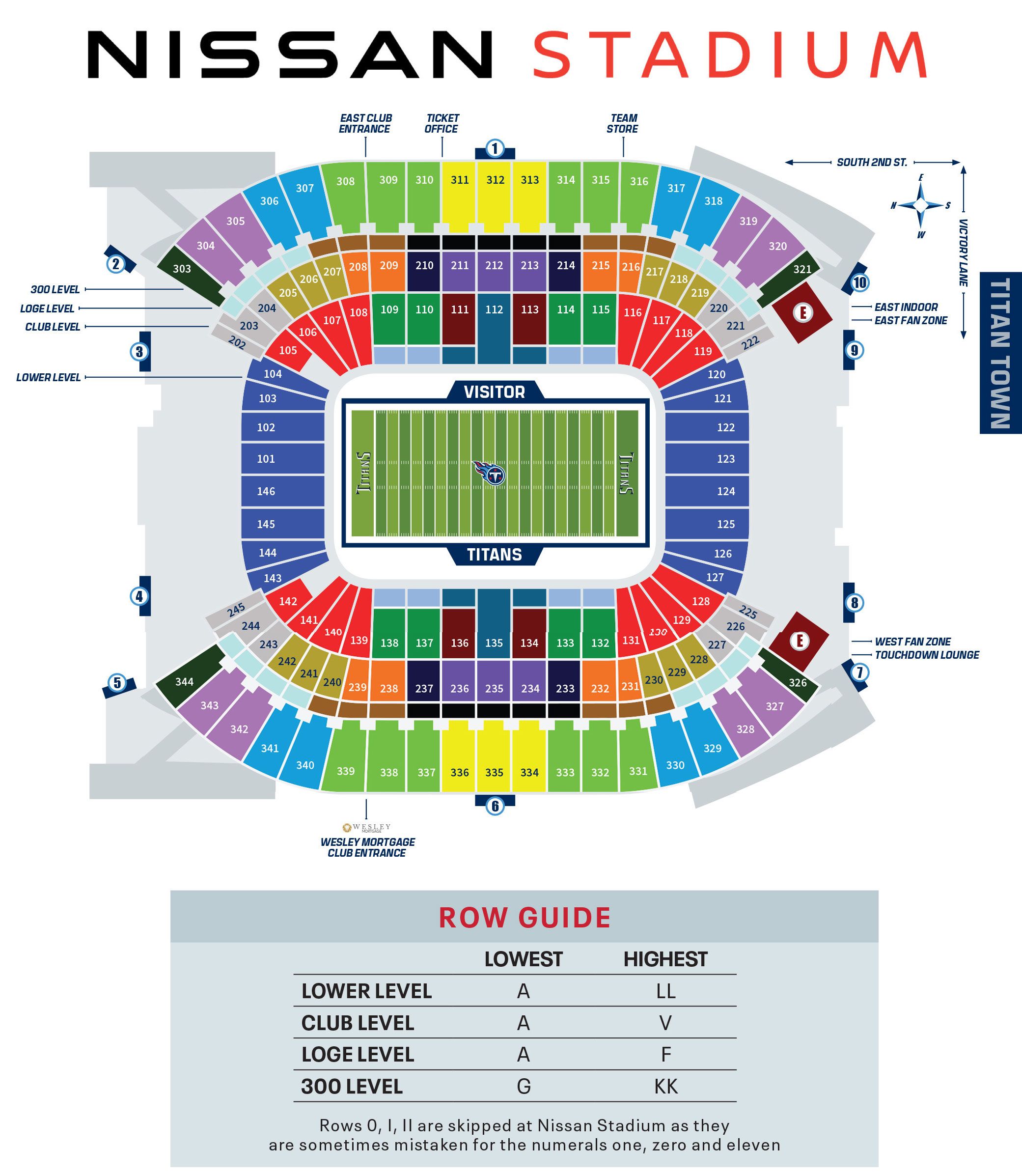 Nissan Stadium Seating Guide  Tennessee Titans 