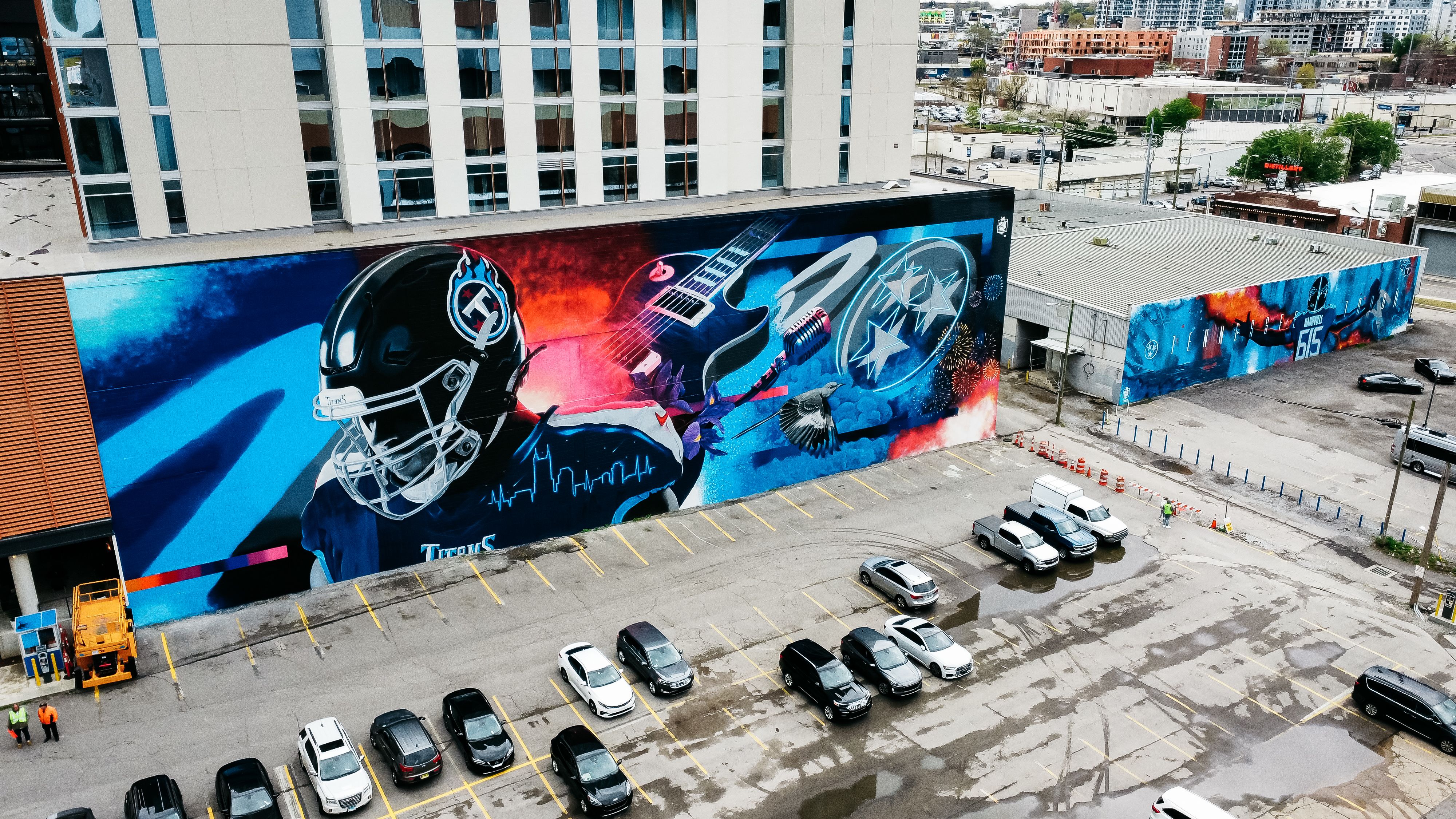Aerial Photo of the Titans Mural at Margaritaville on April 08, 2022 in Nashville, TN. Photo via Tennessee Titans