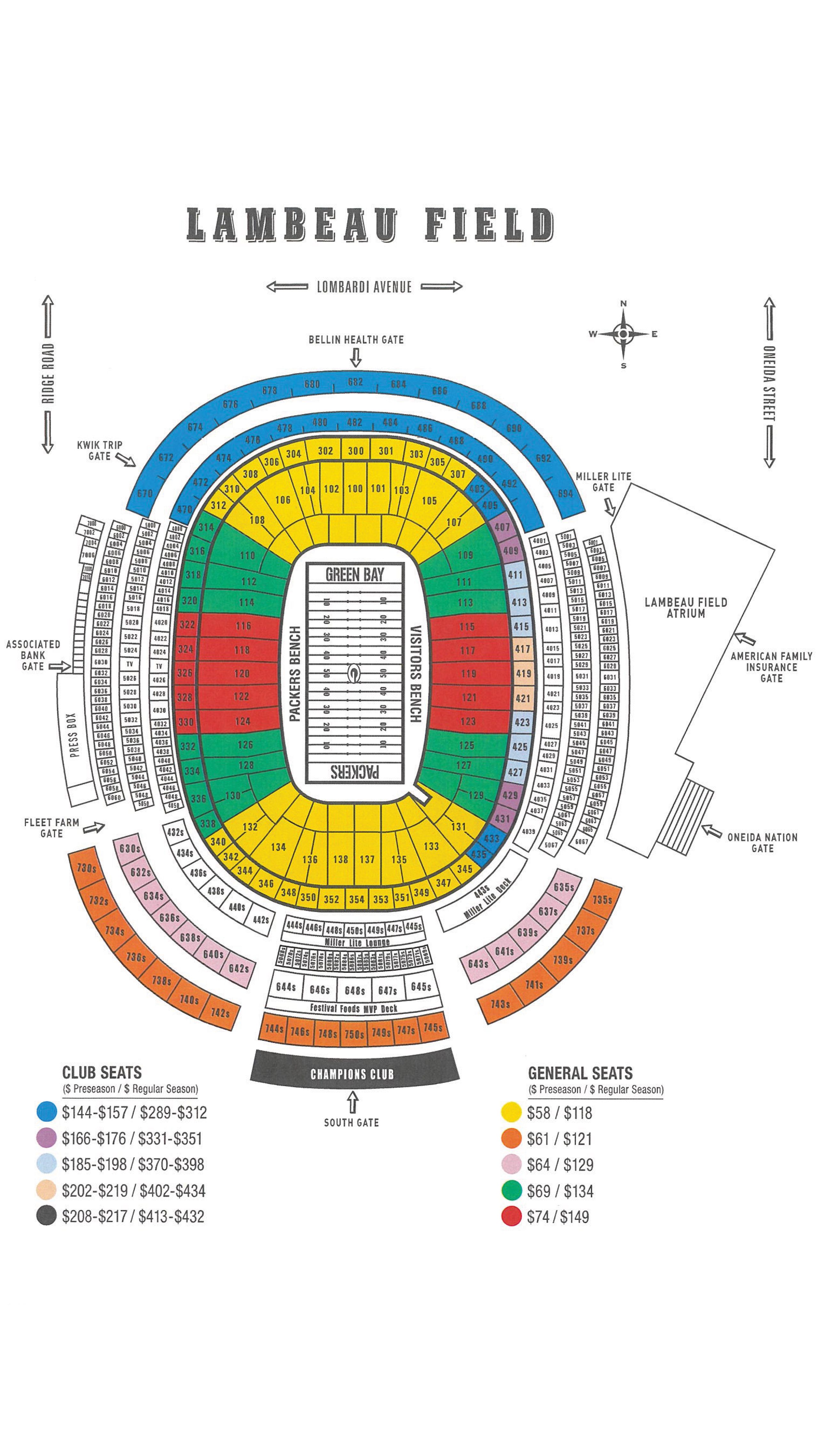 Packers Seating Chart Green Bay Packers