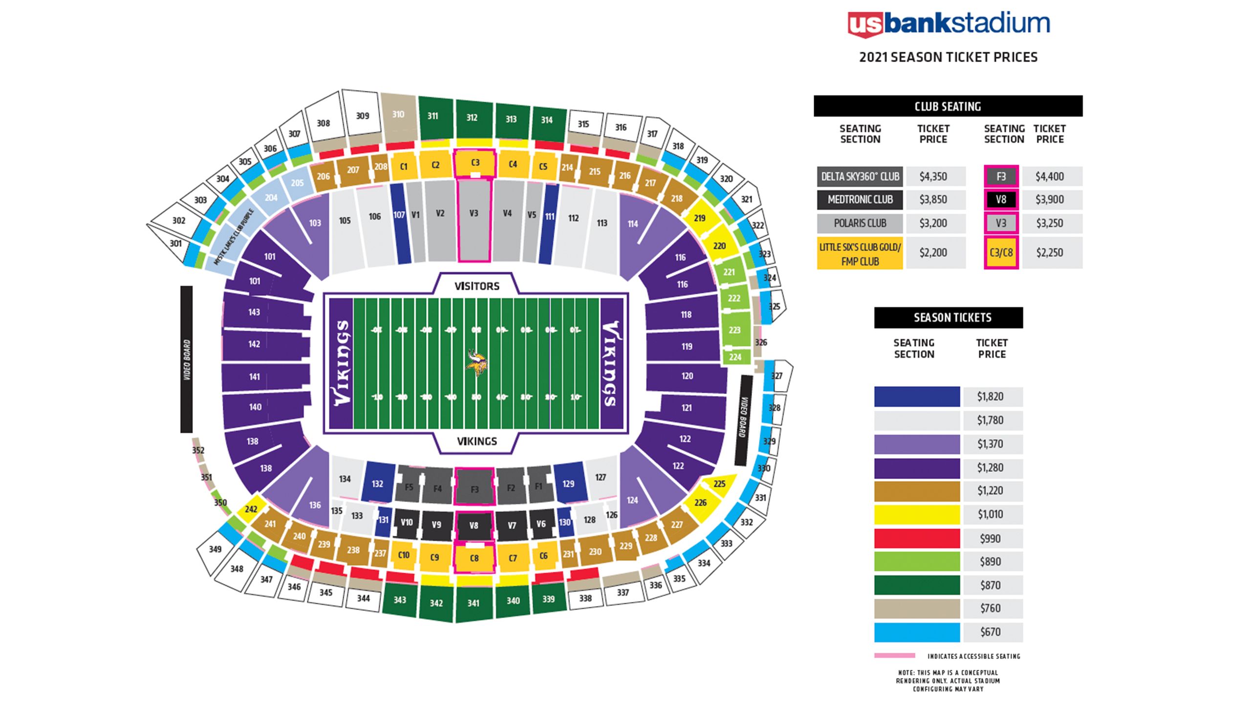 U.S. Bank Stadium Seating Chart and Map Minnesota Vikings