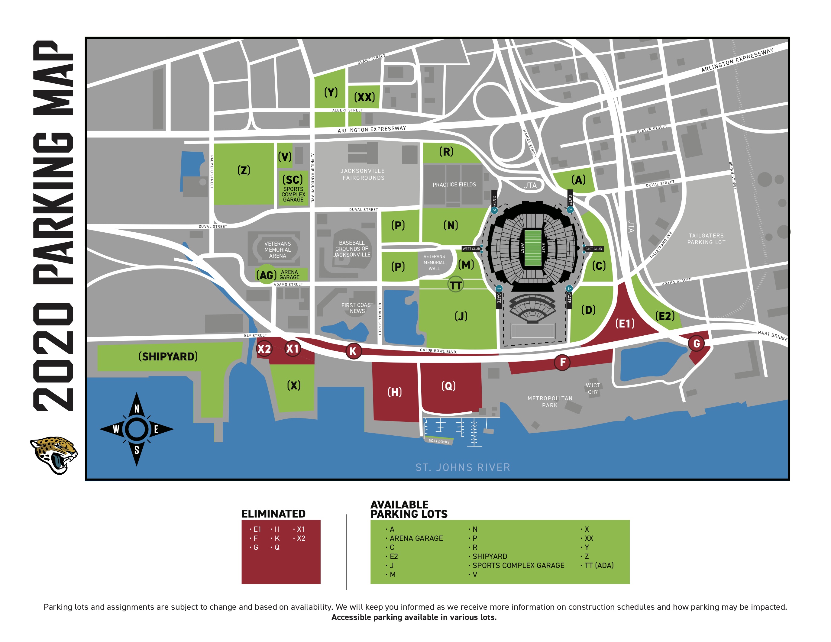 2020 Jaguars Season Parking Map