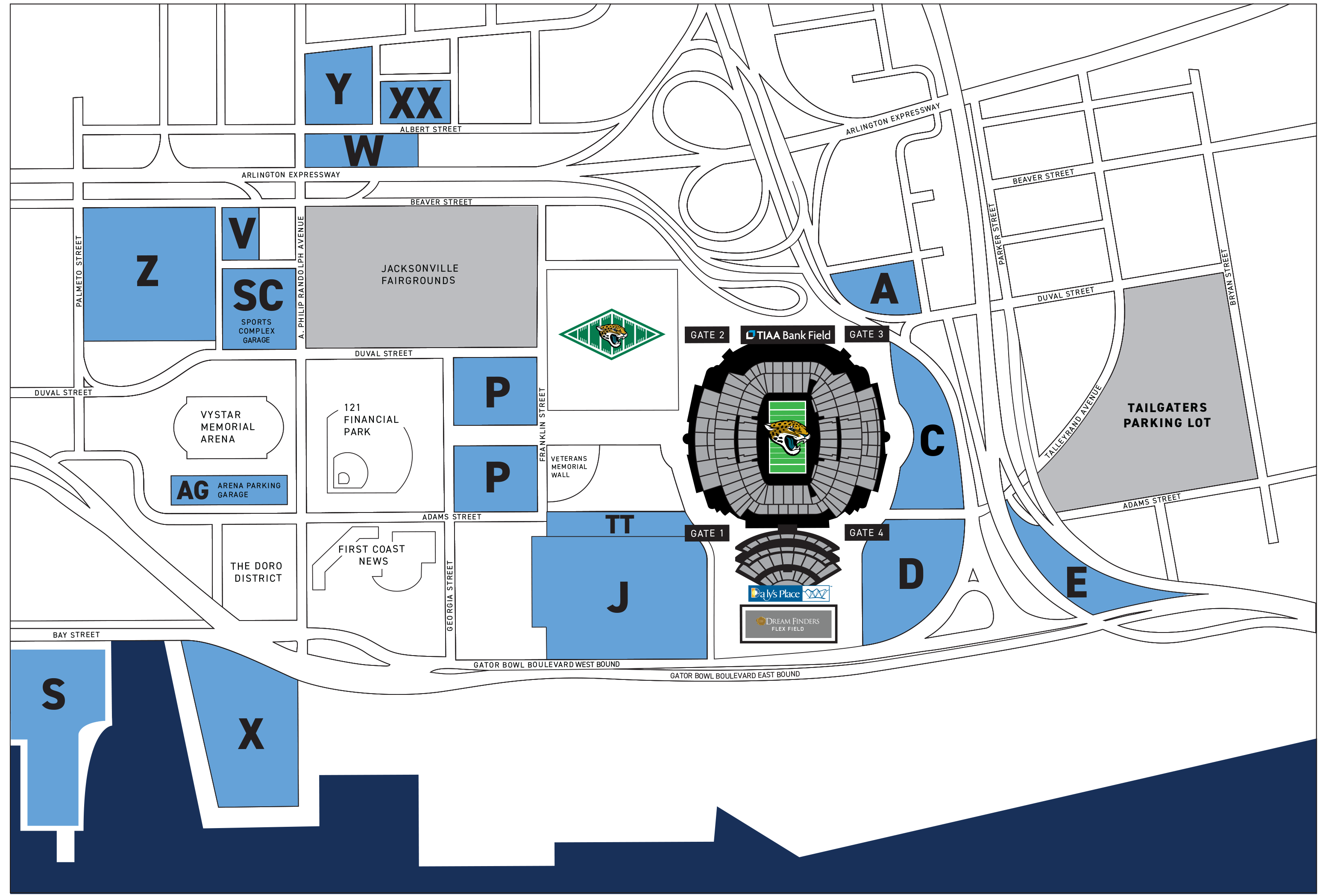 2022 Jaguars Season Parking Map