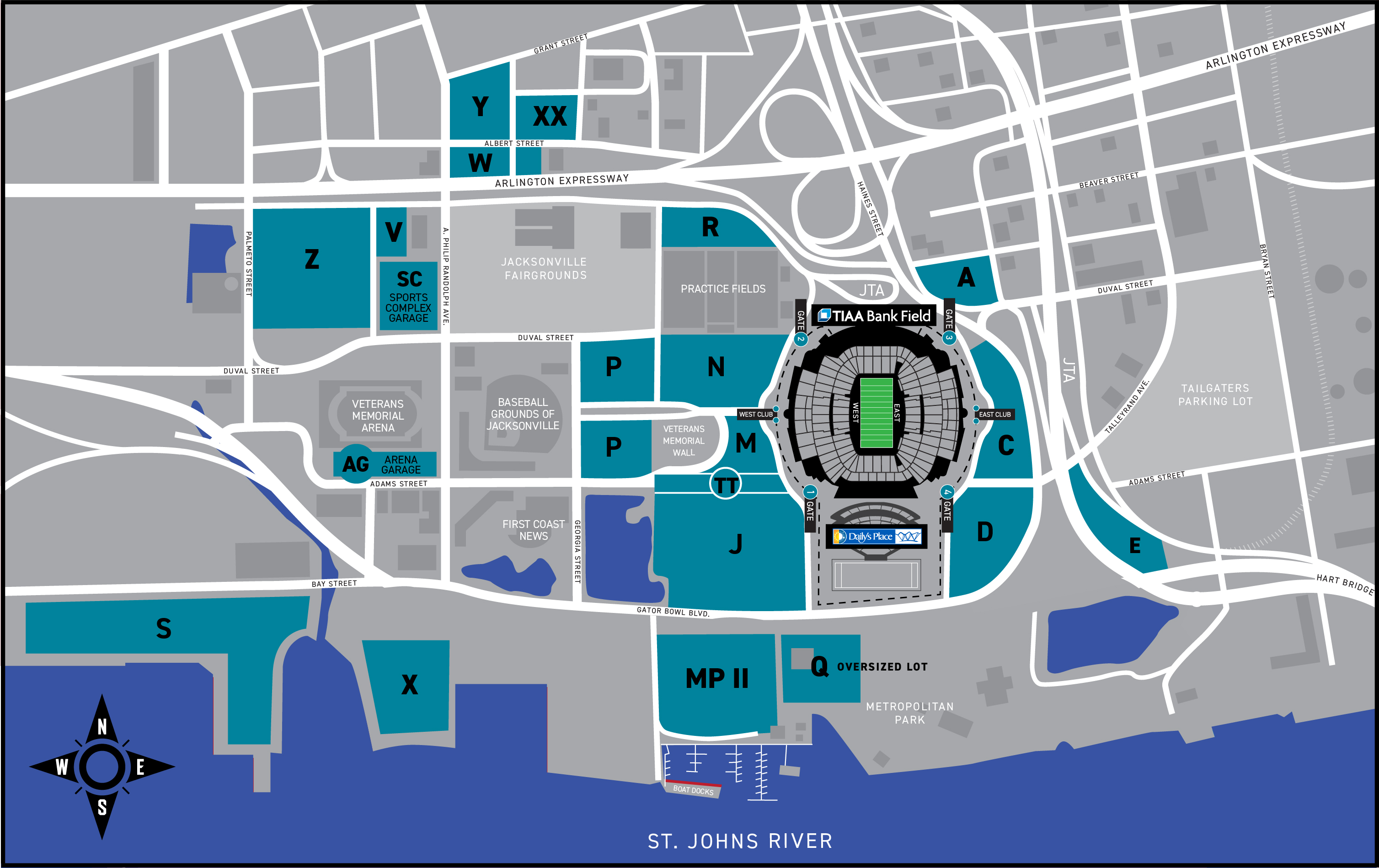 2021 Jaguars Season Parking Map