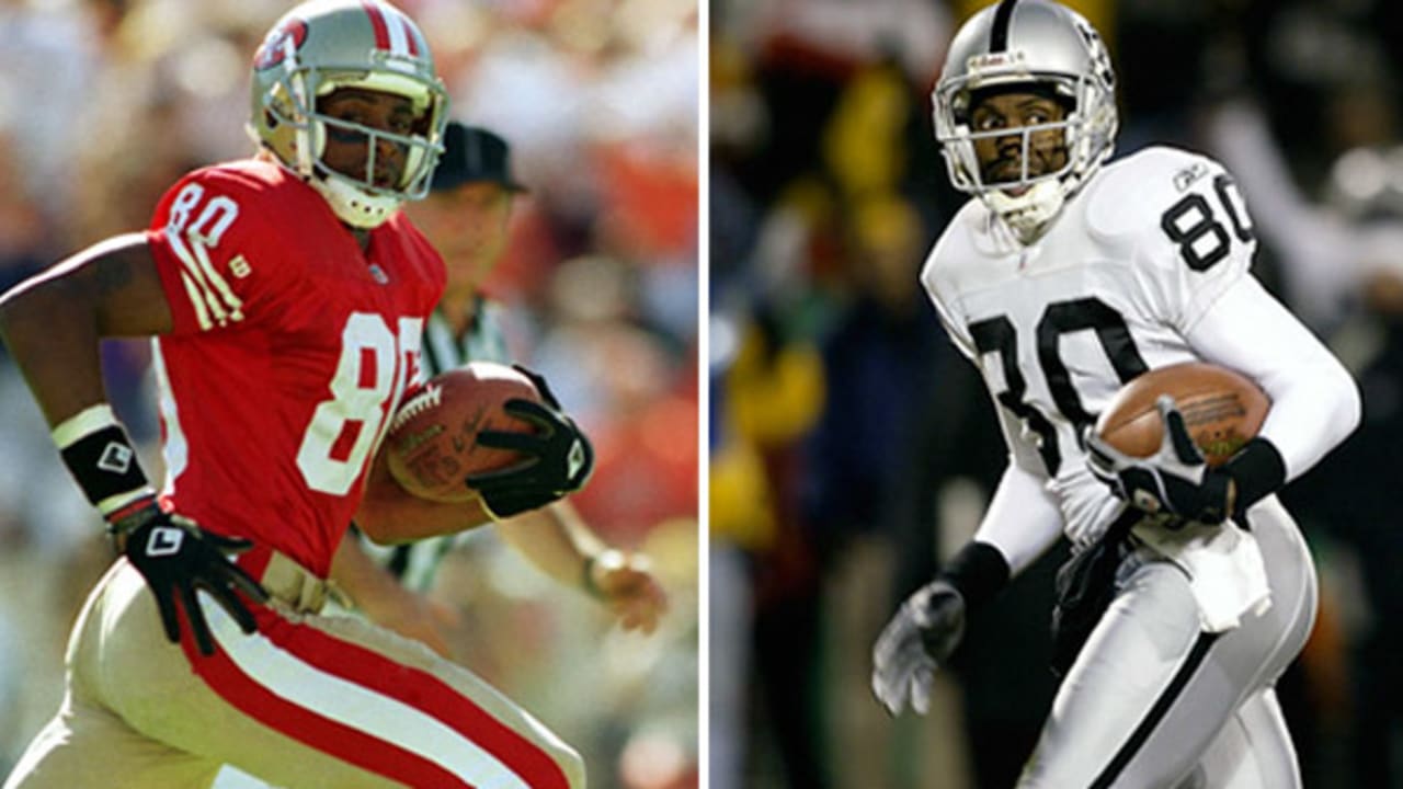 Oakland Raiders Charlie Garner (left) and Jerry Rice (rt