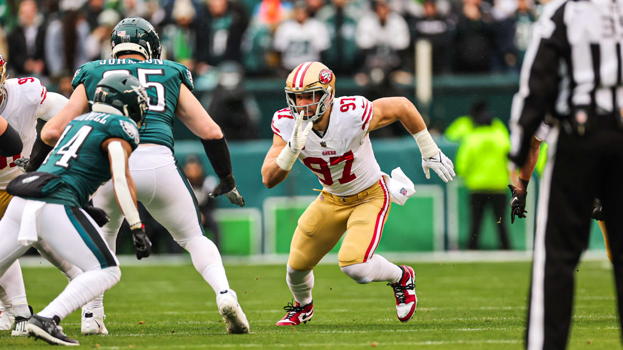 Nick Bosa Takes Down Jalen Hurts at the Goal Line