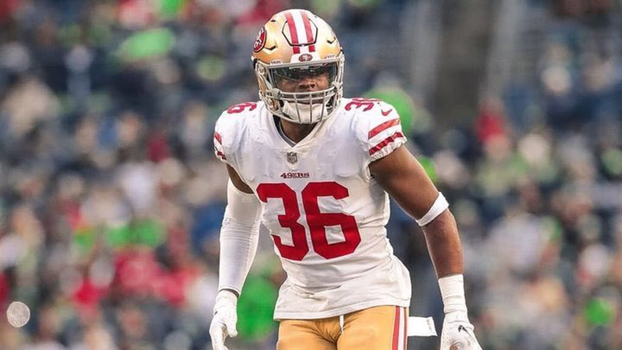 San Francisco 49ers outside linebacker Marcell Harris (36) celebrates after  the sack during the first quarter against the Houston Texans in Santa Clar  Stock Photo - Alamy