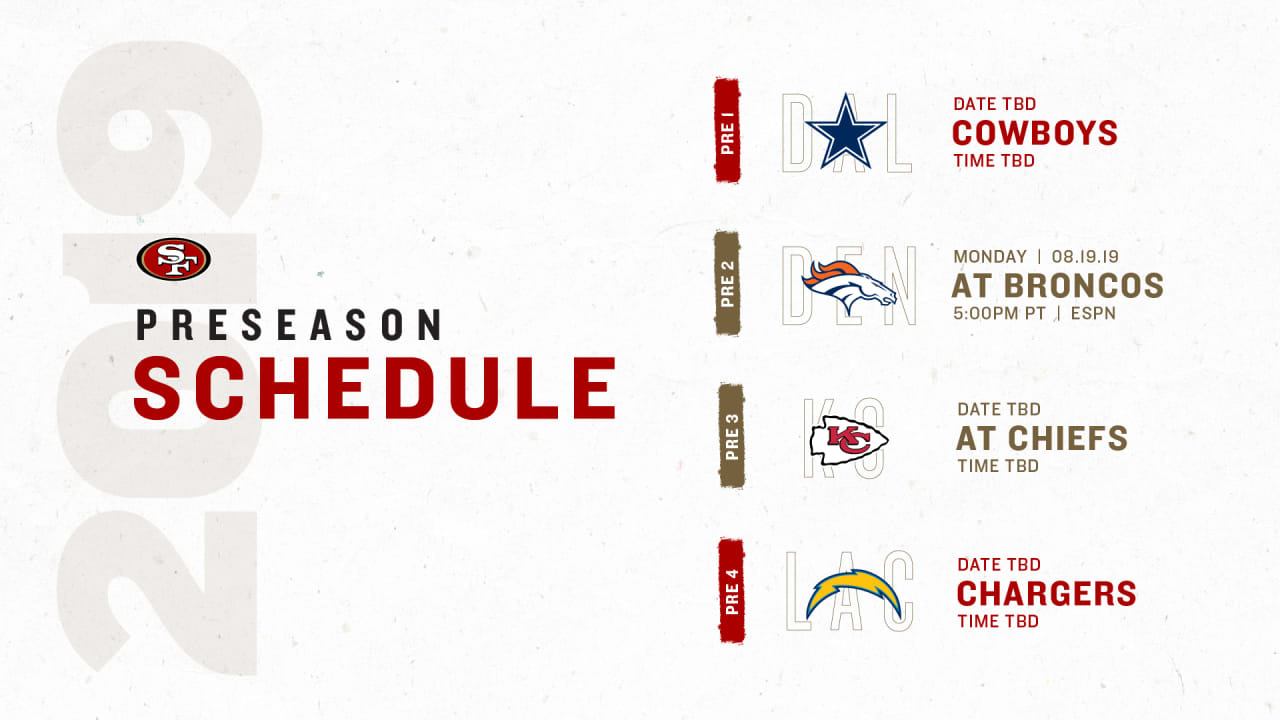 49ers Announce 2019 Preseason Opponents