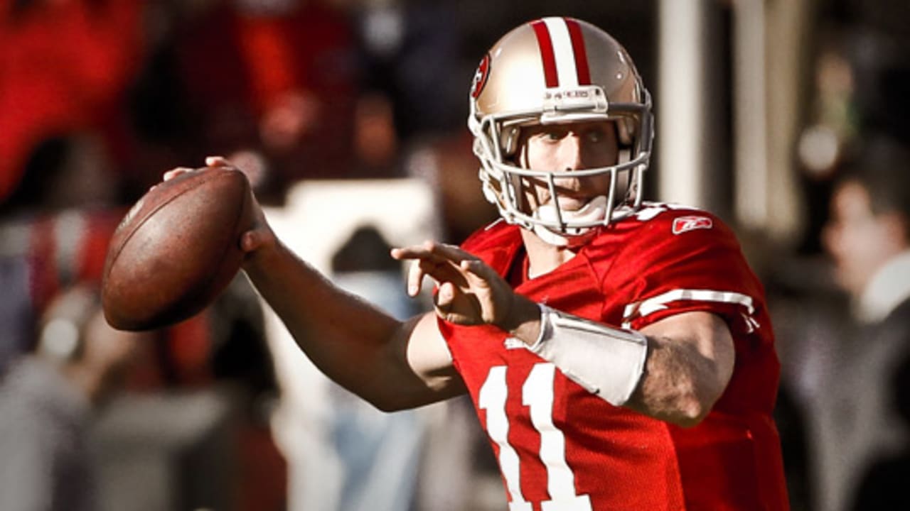 Quarterback Alex Smith of the San Francisco 49ers prepares to throw a