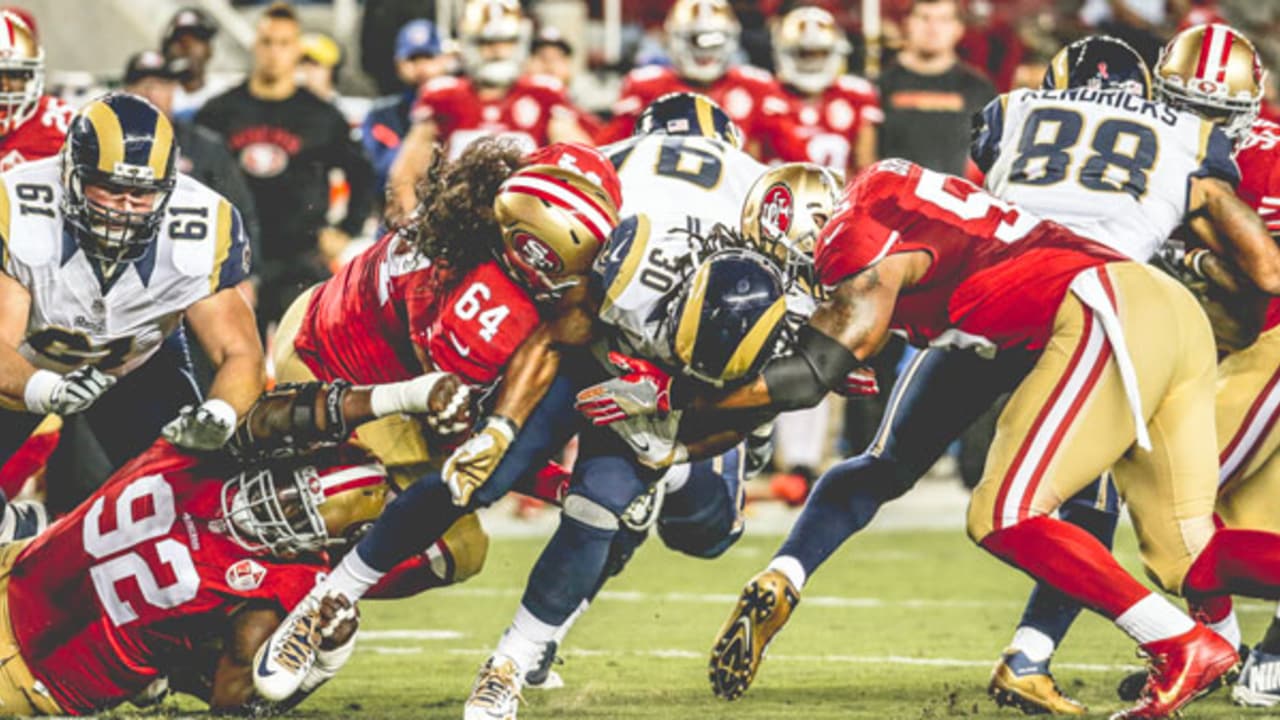 Rams RB Todd Gurley Sports Mitchell Jersey At Press Conference