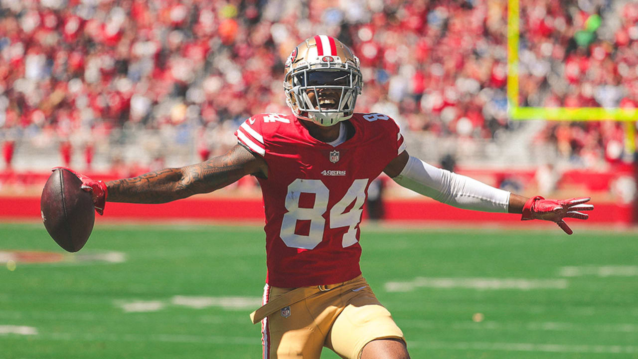 San Francisco 49ers Kendrick Bourne scores a touchdown as Los