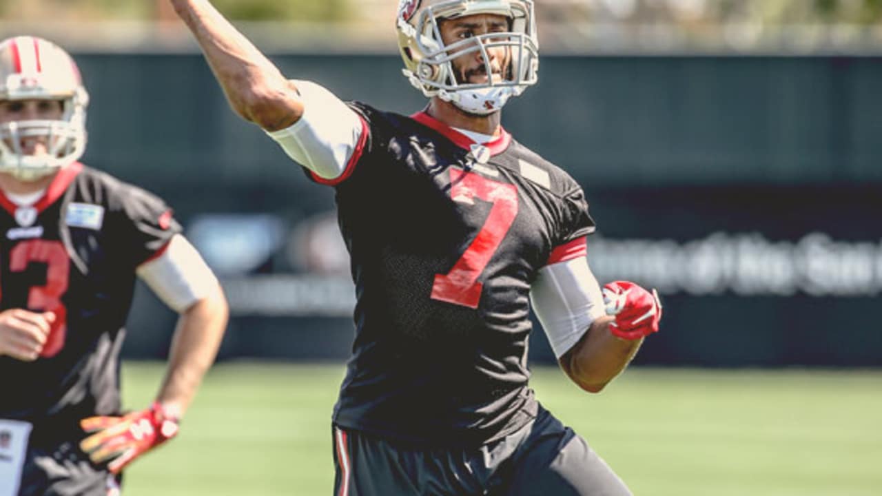 Jarryd Hayne's official San Francisco 49ers jersey sitting next to Colin  Kaepernick