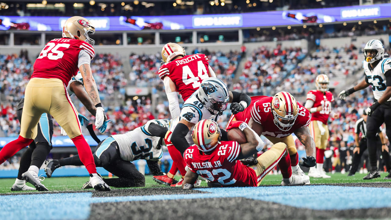 San Francisco 49ers running back Jeff Wilson Jr. (30) walks off the field  after an injury while scoring a touchdown in the second half of an NFL  football game against the New