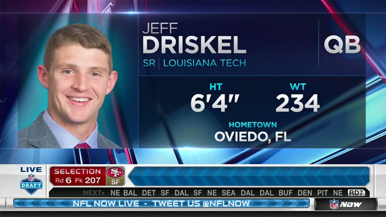 Jeff Driskel of Louisiana Tech Is Selected By The 49ers With The #207 Pick  Of The 2016 NFL Draft - Underdog Dynasty