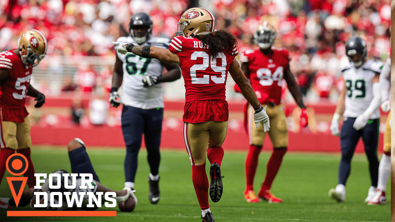 49ers force 2 late turnovers and hold on for a 30-23 rivalry