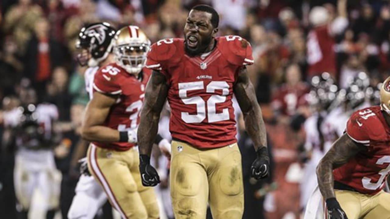 San Francisco, California, USA. 19th Nov, 2012. San Francisco 49ers inside  linebacker Patrick Willis (52) happy about game outcome on Monday at  Candlestick Park in San Francisco, CA. The 49ers beat the