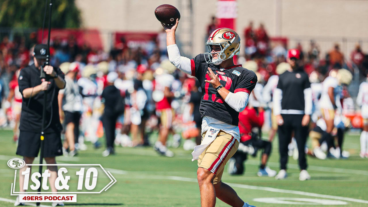 San Francisco 49ers' Taco Charlton takes part in drills during the